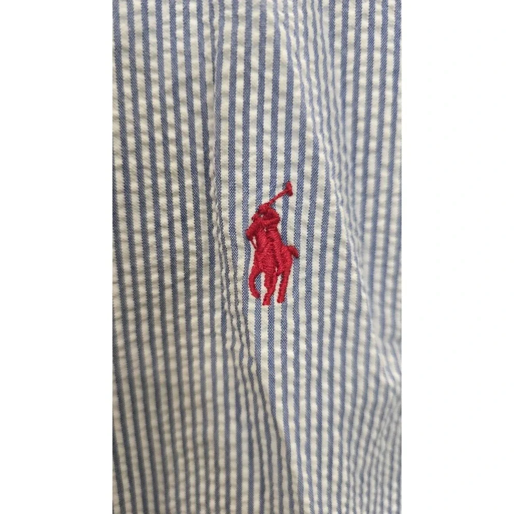 Polo Ralph Lauren Seersucker Short Sleeve Shirt Mens L Blue Striped Pique Label